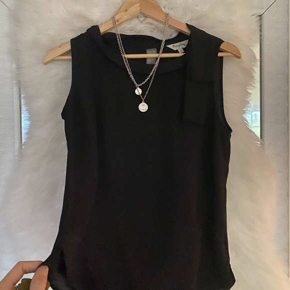 • § Vintage Black Pussybow Necktie Sleeveless Blouse § • - Picture 4 of 4
